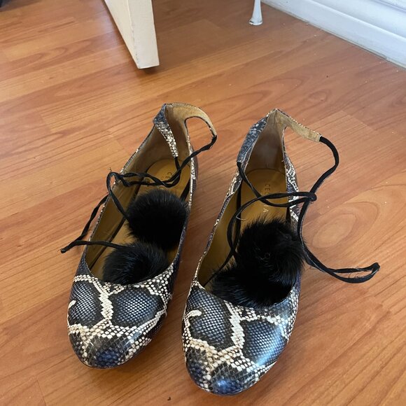 Cecelia New York Snakeskin Lace-Up Flats with Pom-Poms – Size 8.5 - Picture 2 of 6